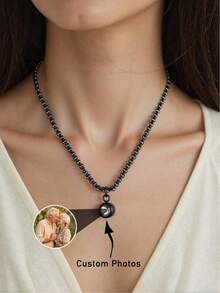 1pc Customizable Men's Photo Projection Necklace, Gold/Gunmetal/Black Stainless Steel Minimalist Women's Necklace, Boyfriend Memorial Jewelry, Customizable Family Couples Anniversary Nano Projection Pendant, Birthday Gift, Christmas Gift - Multicolor - View 3