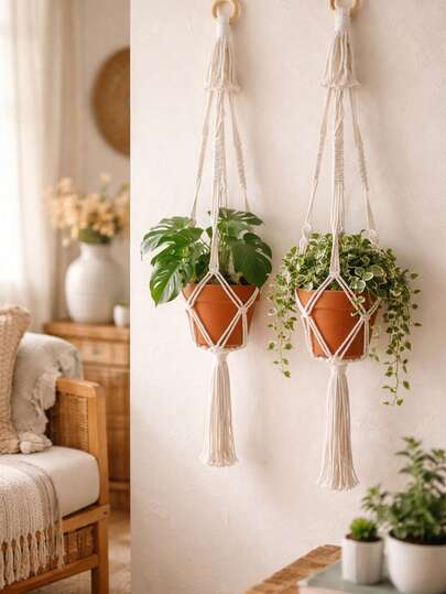 1pc Boho Macrame Plant Hanger Hanging Planter Holder Woven Hanging Plant Basket Decorative Indoor Outdoor Hanging Flower Pot Holder Bohemian Aesthetic Plant Display Rustic Farmhouse Wall Ceiling Hanging Planter Decor Nordic Minimalist Home Decor Plant Holder For Living Room Bedroom Window Balcony Patio Garden Porch Apartment Dorm Boho Room Decor Hanging Plant Display Planter Organizer Plant Lover Gift Greenery Display Home Decoration