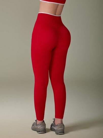 UONNOU Leggings de cintura alta que levantan el trasero para mujer - Pantalones de entrenamiento sin costuras con ribete de contraste para yoga, gimnasio, correr