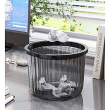 Corbeille de bureau minimaliste et créative, panier à papier sans couvercle avec anneau de pression pour la maison, pratique pour la cuisine, la salle de bain, le salon, le bureau et de multiples scénarios, poubelle de couleur transparente, design de luxe très attrayant, corbeille de bureau avec anneau de pression, grande ouverture et grande capacité, répond aux besoins quotidiens, multifonction, options de couleurs multiples. - Multiple - Voir 4