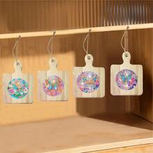 4件套钻石画杯垫，图案包括海豚、海龟、蝴蝶和曼陀罗，木质材质，带手柄防滑杯托，适用于厨房、餐厅，也可作为感恩节礼物。 - 查看 8