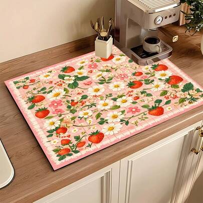 1pc Floral Pattern Absorbent Drying Mat, Kitchen Decor Coffee Machine Pad, Handmade Coffee Pot Draining Mat, Kitchen Floor Mat, Dining Table Mat, Kitchen Counter Dish Drying Mat, Beverage Coaster, Breakfast Mat, Heat-Resistant Anti-Slip Drying Mat, Diatomite Drying Mat, Hides Stains, Super Absorbent Kitchen Mat, Easy To Clean Dish Rack Mat, Suitable For Kitchen, Dining Table, Coffee Shop, Bar, Holiday, Party, Home Decor, Holiday Gift
