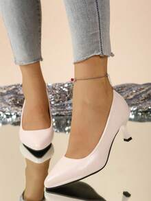 Pointed Toe Women's Pumps, Slim High Heels, Low Vamp Minimalist Work Shoes - Beige - View 3