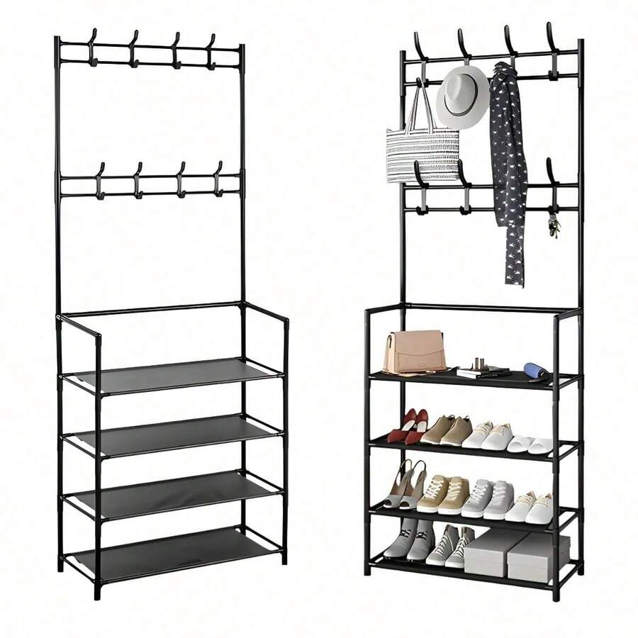 Shoe Rack, Coat Rack, Clothes Rack, Multi-Purpose Support For Shoes, Sneakers, Clothes, Closet, Bedroom, Cabinets. - 黑色 - 查看 1