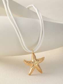 1pc Fashionable Starfish Shaped Pendant Necklace Suitable For Women To Wear On The Beach - White - View 8