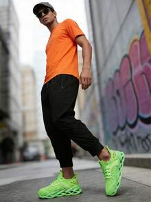 Men's Athletic Neon Green Shoes With Hollow EVA Sole Lightweight Sport Sneakers For Running Fitness And Urban Street Style - 綠色 - 查看 5