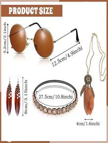 4pcs/Set Artificial Feather Earrings, Bohemian Tassel Long Pendant Necklace, Hippie Jewelry Set - Multicolor - View 2