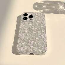 Kavenfort 1件装透明紫色蝴蝶蓝花紫色清新小蝴蝶手机壳，适用于苹果16 Pro Max、17、14、13，闪亮亮片，女性化、梦幻、原创、少女、简约、ins风 - 彩色 - 查看 4