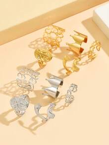 5pcs/Set Fashion Multi-Element Crown Open Ring, Stainless Steel Hollow Heart Ring, Waterproof Non-Fading Finger Jewelry For Women, Holiday Gift & Party Wear - Multiple Elements - View 1