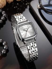 1件女士奢华复古经典百搭简约时尚石英表，适合日常佩戴 - 銀色 - 查看 3