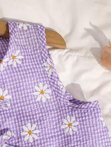 2pcs/Set Girls' Daisy Print & Plaid Top And Pants Set, Summer - Lilac Purple - View 4