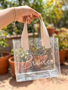 1pc Personalized Thick Transparent PVC Gift Bag (With Handle) - Reusable, Holiday Gift Bag, Plastic Floral Gift Bag, Suitable For Wedding Party, Bridal Shower, Wedding Gifts And Shopping, Suitable For Wedding, Birthday, Engagement - Multicolor - View 5