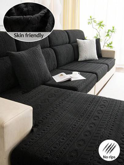 1 件装纯色波西米亚风抓绒沙发套，美观防尘、防滑、防猫抓，弹性提花抓绒面料，四季通用，适用于客厅 1/2/3/4 座沙发。