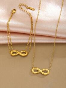 2pcs/Set Minimalist Popular Gold Stainless Steel Chain Infinity Sign Necklace Bracelet Set Idea Gift For Girls Family Friends Anniversary Valentine's Day Christmas Party Mom Mother's Day For Daily Life - Gold - View 4