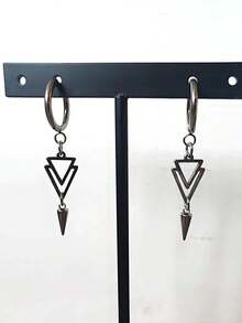 2 piezas Pendientes con colgante de triángulo invertido de metal estilo punk callejero y ciberpunk, adecuado para hombres y mujeres, estilo callejero único - Plateado - Ver 5