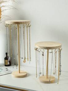 1pc Natural Wood Round Detachable Minimalist Jewelry Display Stand, Necklace/Pendant/Bracelet/Bangle Organizer, Retail Display Prop - Multi-color - Natural Wood Color - View 6