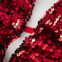 Women Halter Neck Sequin Tank Tops Sparkly Glitter Backless Cowl Neck Drape Front Camisoles Plunge Vests Summer Sleeveless Deep V-Neck Party Tops Vacation Beachwear Mermaid Costumes Clubwear - 紅色 - 查看 10