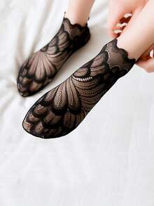 1/5/10 Pairs Women's Summer Lace Flower Elastic Invisible Liner Socks, Thin Breathable Ankle Socks - Multicolor - View 5