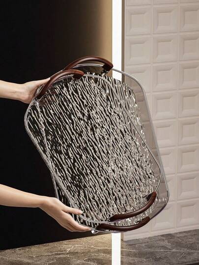 1 Set Premium Tray With Handles, Serving Dishes, Vanity Cosmetic Tray, Display Tray,Suitable For Kitchen Table, Bathroom Toilet Tank Top Decoration Storage Tray, Home Decoration