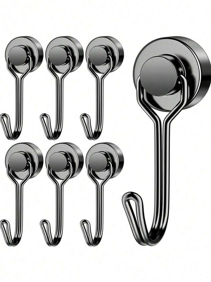 Heavy Duty Magnetic Hooks, Strong Neodymium Magnet Hooks, Suitable For Hanging, Applicable For Cruise, Camping, Barbecue, Kitchen, Refrigerator, Garage Wall - Black - View 1