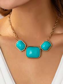 1件时尚复古欧美优雅亚克力方形镶嵌项链，适合作为礼物或派对佩戴 - 彩色 - 查看 1