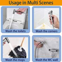 壁挂式不锈钢马桶喷枪 | 拉丝表面手持清洁器 | 无需电池的高压冲洗器 | 浴室清洁好帮手 | 强力清洁冲洗器 - A - 查看 3