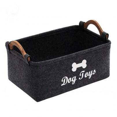 1pc Black Bone Pattern Pet Cat Dog Toy Felt Storage Box, Toy Bin, Home Decor Organizer Basket For Snacks, Miscellaneous Items, Desktop Storage