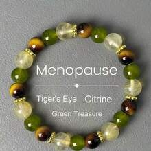 8mm Natural Tiger Eye & Citrine & Green Agate Beaded Bracelet, Bohemian Style, Menopausal Symptom Relief, Natural Gift, Casual Wear All Seasons - Multicolor - View 1