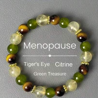 8mm Natural Tiger Eye & Citrine & Green Agate Beaded Bracelet, Bohemian Style, Menopausal Symptom Relief, Natural Gift, Casual Wear All Seasons