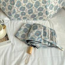 French Ins High-Quality Ditsy Floral Umbrella, Wooden Handle Sunshade Anti-UV Foldable Dual-Use Umbrella - Floral Umbrella - View 1