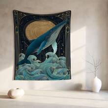 Whale Tapestry Ocean Lovers, Starry Night Wall Hanging Decor, Blue Whale Marine Life Art, Mythical Ocean Home Decor - 1PC - 查看 4