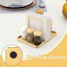 LSK Servilletero soporte de servilletas de metal para mesa con salero y pimienta dispensador de almacenamiento de servilletas para cocina mesa de cena y decoración de picnic dorado - Oro - Ver 3