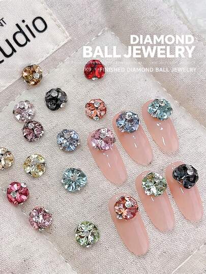 3 viên đá pha lê K9 trang trí móng tay, đá kim cương lấp lánh đa giác sang trọng không kèm đế.