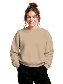 Unisex Crew Neck Sweatshirt With Ribbed Cuffs, Ideal For Winter - Streetwear Style. - Màu Khaki - Xem 1