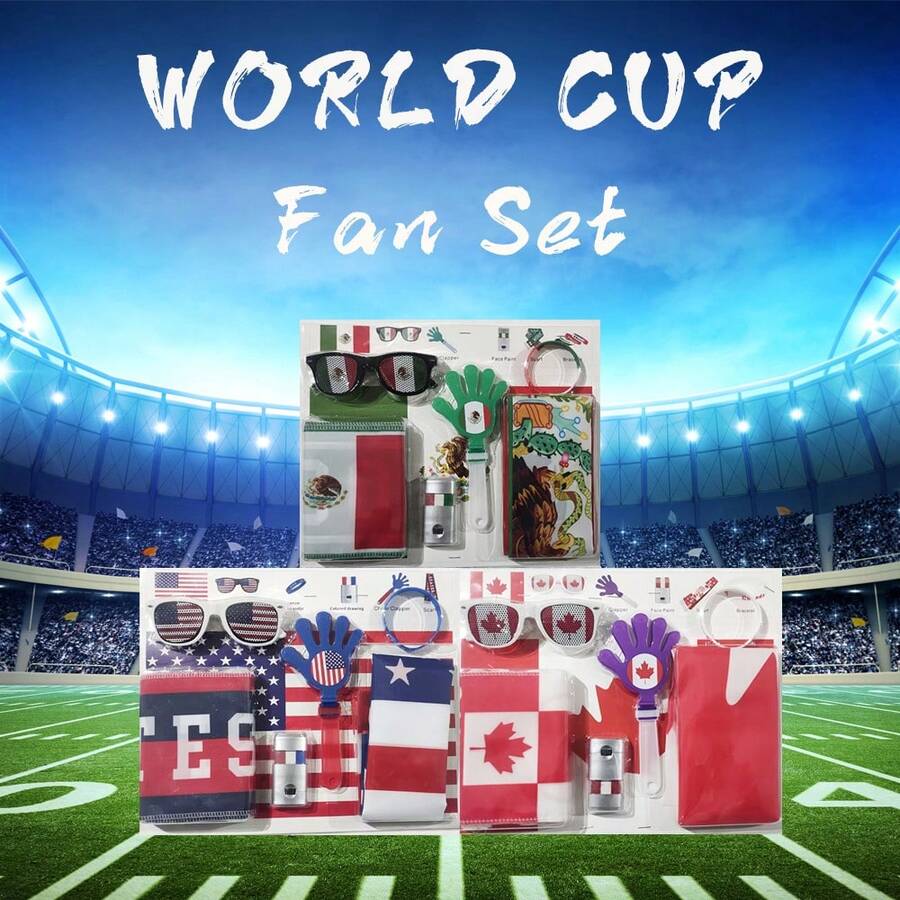 1 Set Bufanda y Brazalete con Banderas Nacionales de USA, Canadá y México para la Copa Mundial 2026, Suministros de Fiesta de Animación de Fans, Pintura Facial - Multicolor - Ver 1