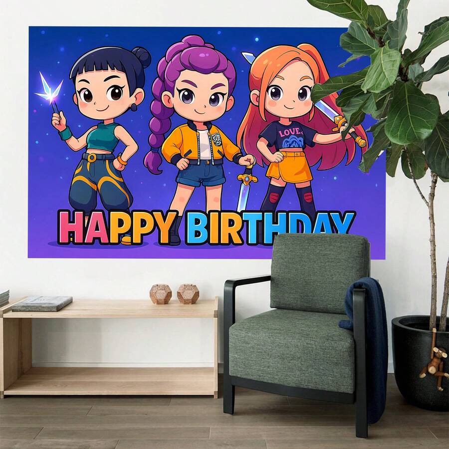 K-Pop Stage Witch Hunter Theme Girls Party Scene Birthday Party Backdrop Banner. K-Pop Theme Wall Decor. Photo Shooting Background. Ideal For Electronic Music Festival Celebrations, Room Decor And Display Props. - Multicolor - View 1