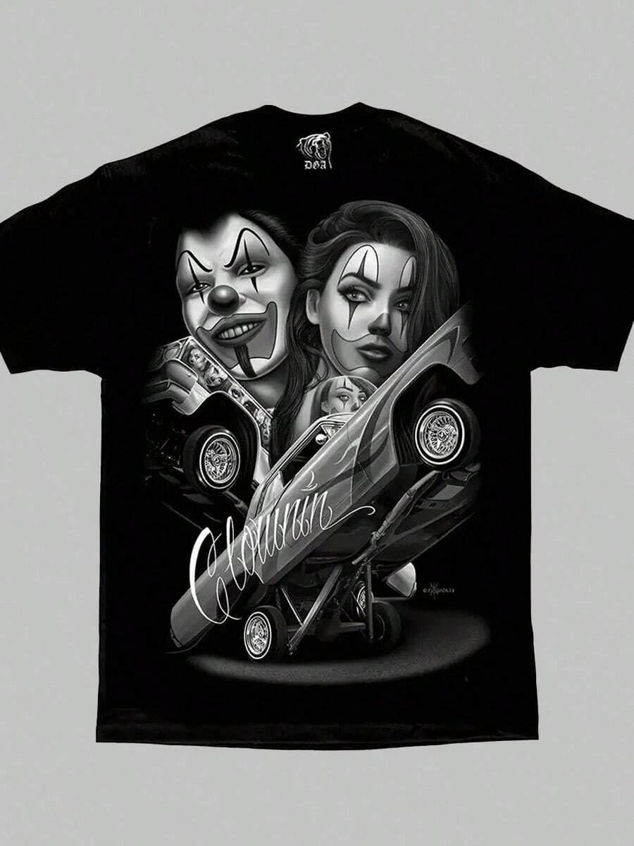 Homies Art Cotton Homies Art T Shirt Straight Clowning Payasa Lowrider Chola D Gonzales DGA Comfortable Mens Round Neck - 黑色 - 查看 1