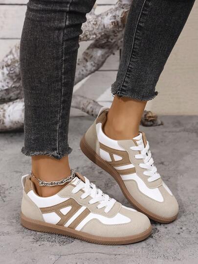 加大码软底德国牧羊犬鞋，复古撞色系带轻便跑步鞋（女款）