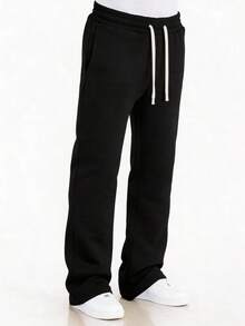 Men's Solid Color Drawstring Straight Leg Sweatpants, Loose Casual Sports Jogger Trousers For Outdoor Daily Wear, Ideal Holiday & Boyfriend Gift - Black - View 4