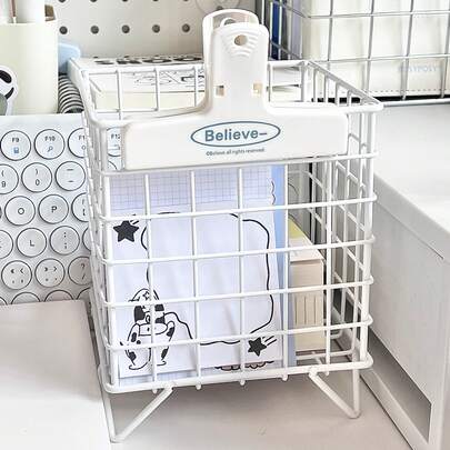 Large Size Ins Style Solid Color Iron Square Storage Basket, Can Store Miscellaneous Items And Stationery, Multi-Functional Desktop/Office Supplies/Student Supplies Storage Basket, Student Desk Storage Basket, Can Store Stationery, Cosmetics And Office Supplies