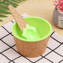 2pcs Plastic Ice Cream Bowls, Ice Cream Spoon Bowl Set, Creative Cartoon Double Layer Bowls - Multicolor - View 7