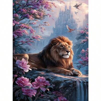 1pc DIY Lion Pattern 5D Diamond Painting Kit, [30*40cm/11.8*15.7in] [40*50cm/15.7/19.7in], Suitable For Adult Beginners DIY Mosaic Diamond Art, Full Diamond Handmade Hobby, Suitable For Living Room, Bedroom, Office Wall Decor Painting, Surprise Gift For Family And Friends, Frameless