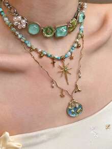 rundraw Bộ 1/2/3 chiếc vòng cổ kim loại cá nhân hóa mùa xuân/hè mới, đính đá giả ngọc trai, cỏ ba lá, ngôi sao rỗng, hạt cườm, vỏ sò, đá tự nhiên, dopamine dành cho nữ, thích hợp cho mùa hè, đi biển, dự tiệc, trang phục hàng ngày, du lịch, kỳ nghỉ, làm quà tặng cho bạn bè và người yêu. - Nhiều màu - Xem 3