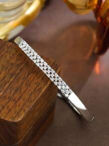 1pc S925 Silver Minimalist Bracelet, Inlaid With 5A Zirconia, Hollow Design, Lustrous And Sparkling, Suitable For Daily Commute, Dating, Valentine's Day, Eid, St. Patrick's Day, Carnival - Silver - View 3