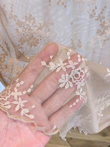 2025新款高领蕾丝层叠网纱透视修身长袖打底衫，女士春夏秋季休闲款 - 卡其色 - 查看 4