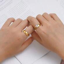 2 piezas Anillos de pareja de acero inoxidable chapados en oro de 18K con diamantes, anillos de boda unisex, perfectos como regalo de cumpleaños o adorno de boda. - Amarillo Oro - Ver 2