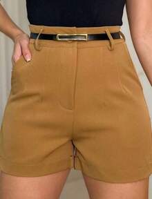 Kit Of 3 Tailored Shorts With Belt - Fashion Blogger Style 2026 - 焦糖米色黑色 - 查看 2