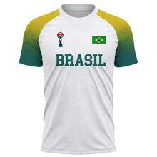 Men's 3D Polyester Soccer T-Shirt, Brazil World Cup, World Cup, National Team Print, Pink, Black, Goal, Games, Yellow, Black, Blue - 白色 - 查看 1