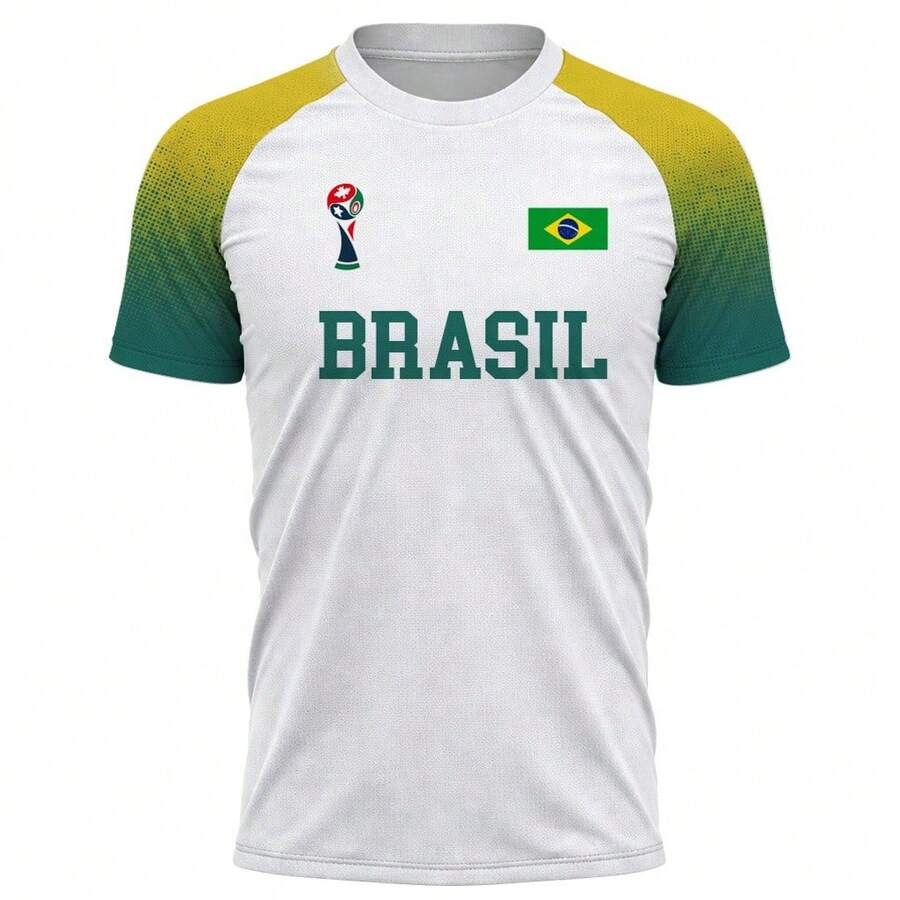 Men's 3D Polyester Soccer T-Shirt, Brazil World Cup, World Cup, National Team Print, Pink, Black, Goal, Games, Yellow, Black, Blue - 白色 - 查看 1