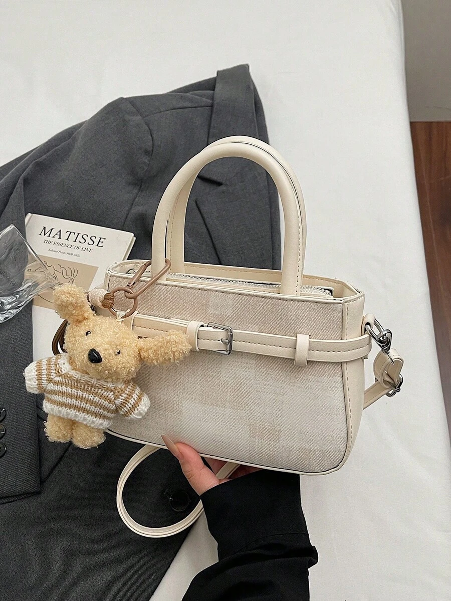时尚百搭复古通勤女式手提包，休闲女士单肩斜挎包（不含配件） - 彩色 - 查看 1